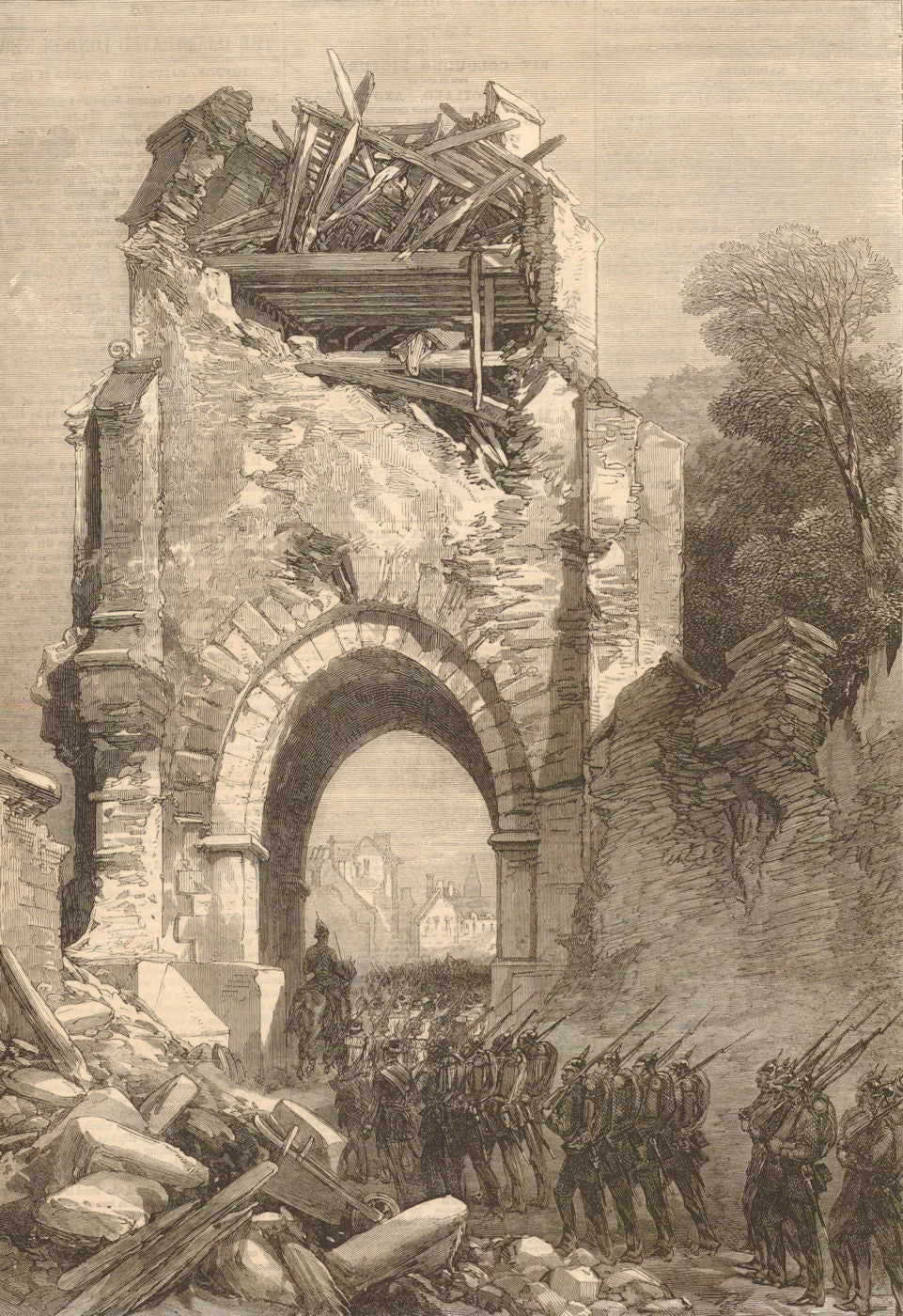 Franco-Prussian War: Fall of Strasbourg. German troops at the Porte Blanche 1870